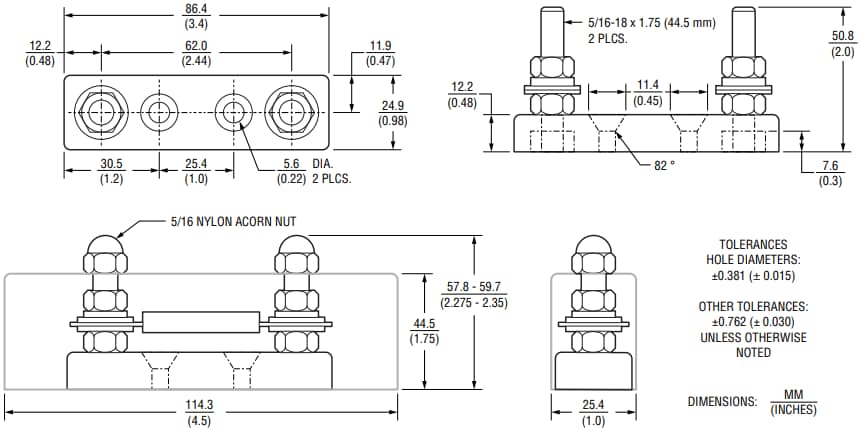 Plan mécanique - Bourns Blocs de fusibles ANL RIEDON™ NFB