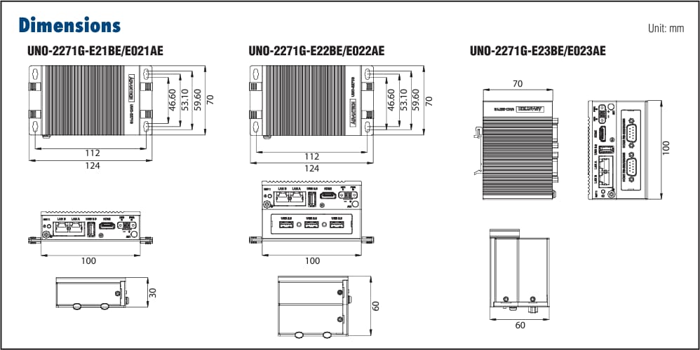 Plan mécanique - Advantech Passerelle préconfigurée de l'IoT en périphérie UNO-2271G