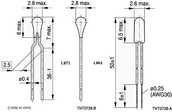 Plan mécanique - EPCOS / TDK Thermistances CTN L862 et L871