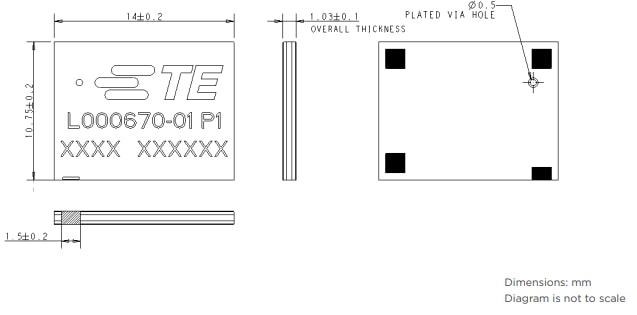 Plan mécanique - TE Connectivity / Linx Technologies Antennes sur puce GNSS Splatch L1/L5