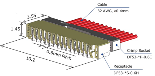 Plan mécanique - Hirose Electric Connecteurs fil-à-carte DF53
