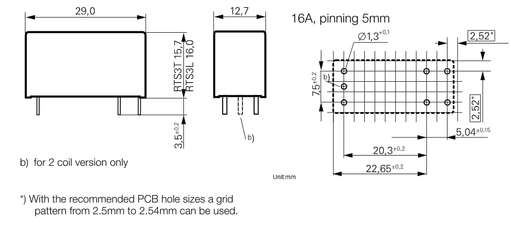 Plan mécanique - TE Connectivity / Schrack Relais PCB RT Inrush Power (RT-iPower)