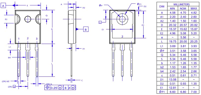 Plan mécanique - onsemi MOSFET EliteSiC NVHL060N065SC1