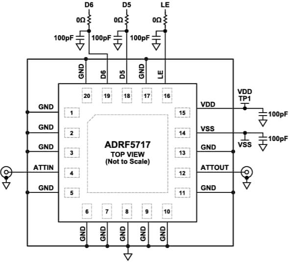 Schéma du circuit d'application - Analog Devices Inc. Atténuateurs numériques en silicium ADRF5717