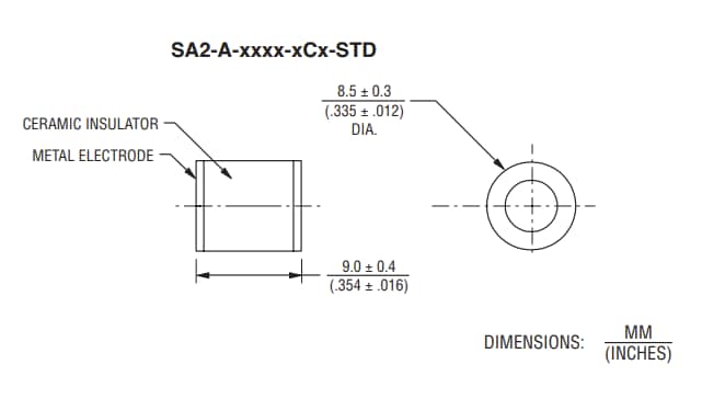 Plan mécanique - Bourns Tubes à décharge gazeuse (GDT) haute tension SA2-A