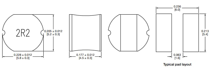 Plan mécanique - Vishay / Dale Inducteurs de puissance en ferrite IDCP2218-01 & IDCP3020-01 