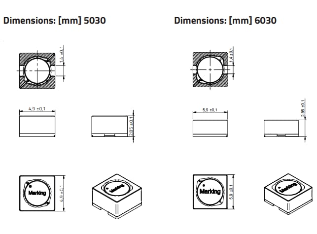 Plan mécanique - Würth Elektronik Bobines d'alimentation haute efficacité WE-HEPA