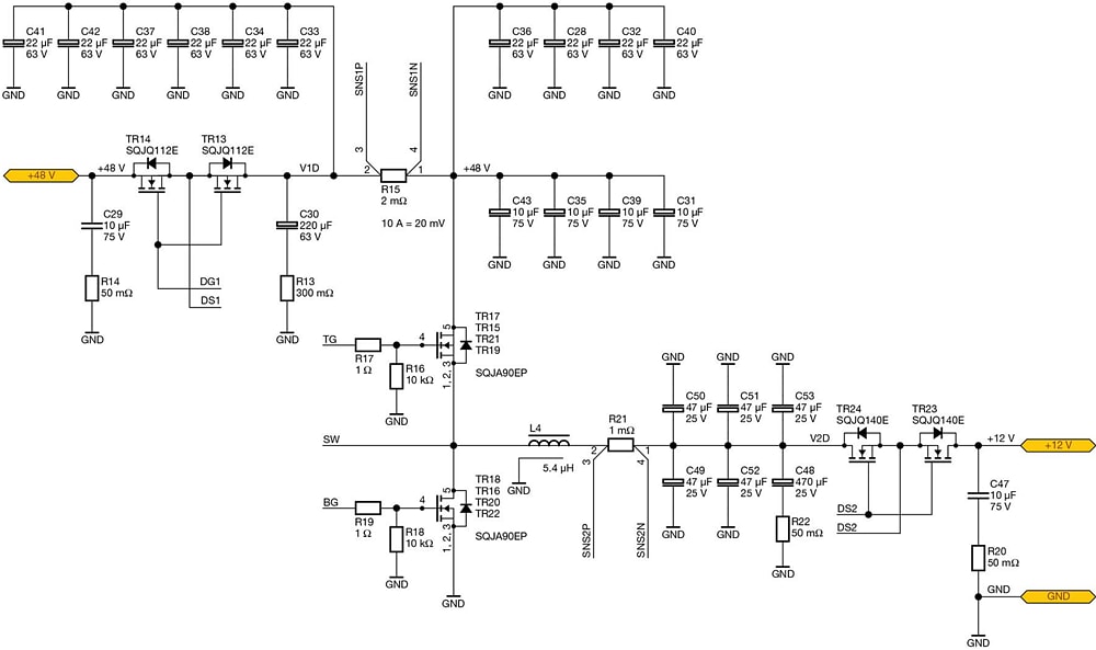 Schéma de principe - Vishay / Dale Conception de référence de convertisseur 1KW-DCDC-48V12V
