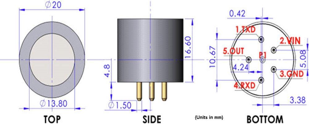 Plan mécanique - Amphenol SGX Sensortech Capteurs de gaz numériques INIR2