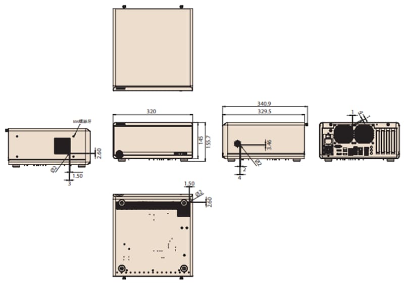 Plan mécanique - Advantech Ordinateur médical préconfiguré USM-500