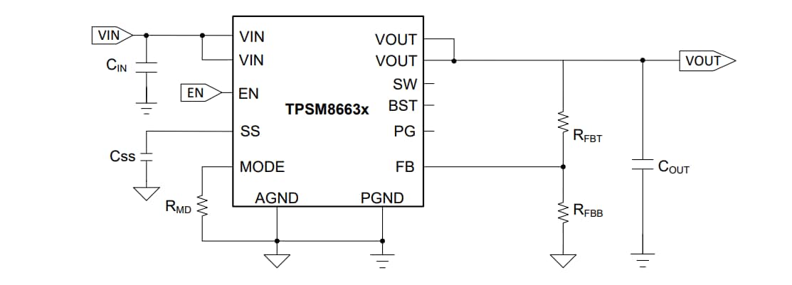 Schéma - Texas Instruments Modules de puissance abaisseurs synchrones TPSM8663x