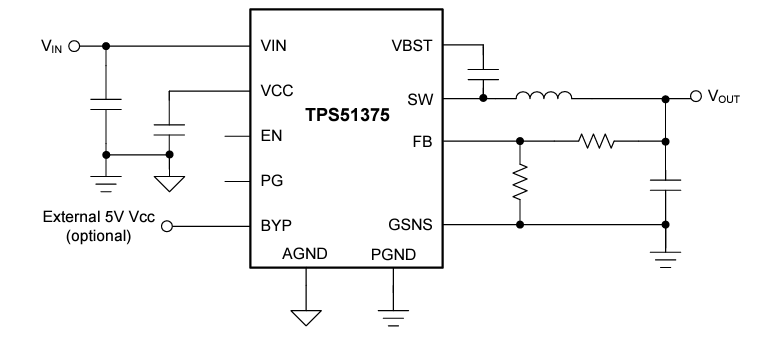 Schéma - Texas Instruments Convertisseurs Buck synchrones TPS51375