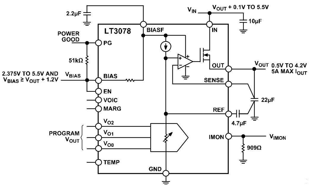 Schéma du circuit d'application - Analog Devices Inc. Régulateurs linéaires à bruit ultra-faible LT3078