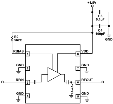 Schéma du circuit d'application - Analog Devices Inc. Amplificateur à faible bruit ADL8140