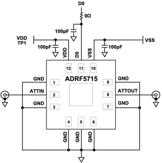 Schéma du circuit d'application - Analog Devices Inc. Atténuateurs numériques en silicium ADRF5715
