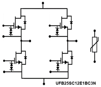 Schéma du circuit d'application - onsemi Modules SiC E1B