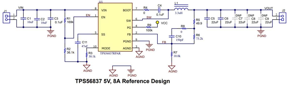 Schéma du circuit d'application - Texas Instruments Convertisseur Buck synchrone TPS5683x
