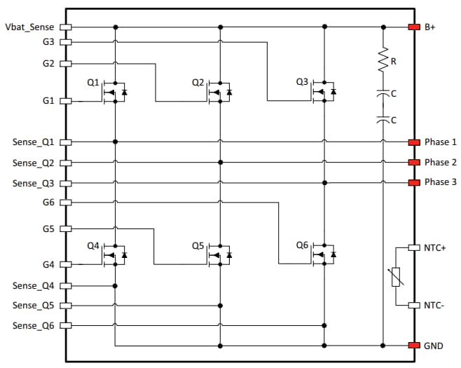 Schéma - onsemi Modules MOSFET de puissance automobile NXV10Vx 3 phases