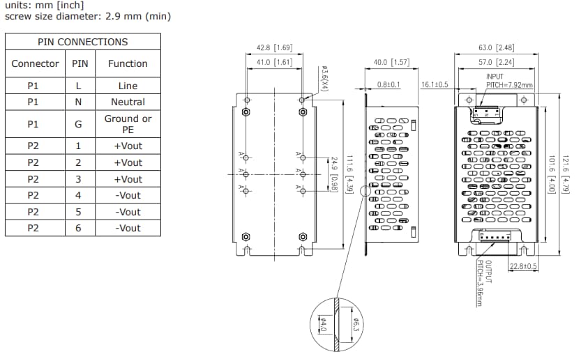 Plan mécanique - CUI Inc Alimentations CA-CC VGSM-250C