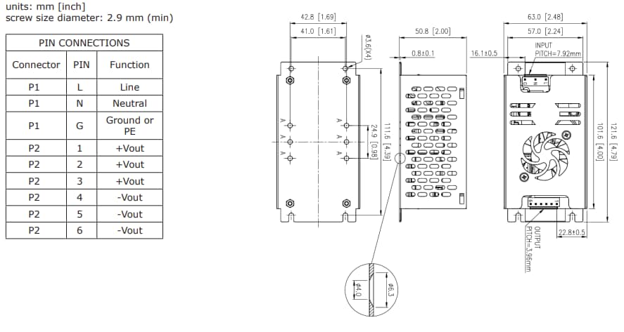 Plan mécanique - CUI Inc Alimentations CA-CC VGSM-250C