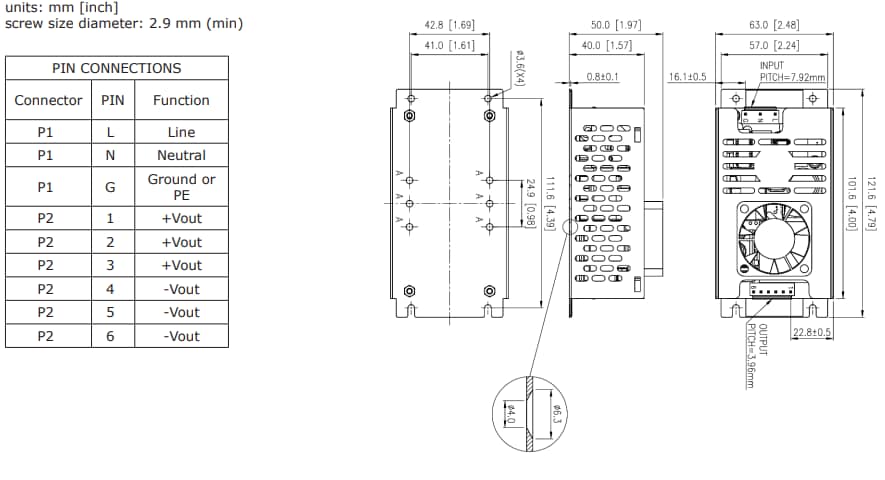 Plan mécanique - CUI Inc Alimentations CA-CC VGSM-250C