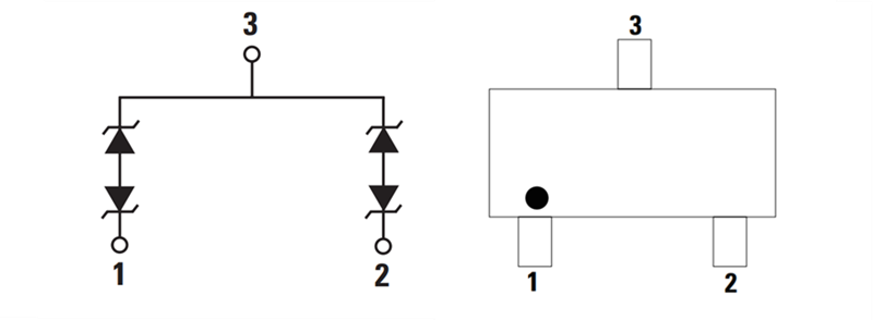 Schéma de principe - Littelfuse Réseau de diodes TVS AQ27COM-02HTG