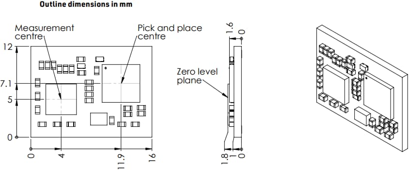 Mechanical Drawing - RFbeam V-LD1 Digital Distance Sensor