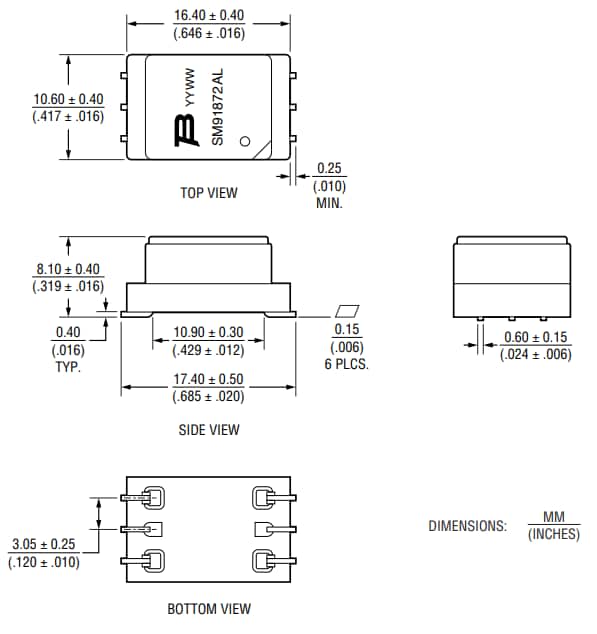 Plan mécanique - Bourns Transformateur BMS SM91872AL