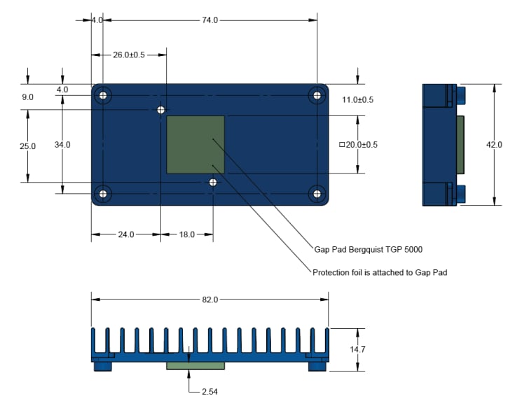 Mechanical Drawing - Toradex SMARC Heatsink Passive Type 1