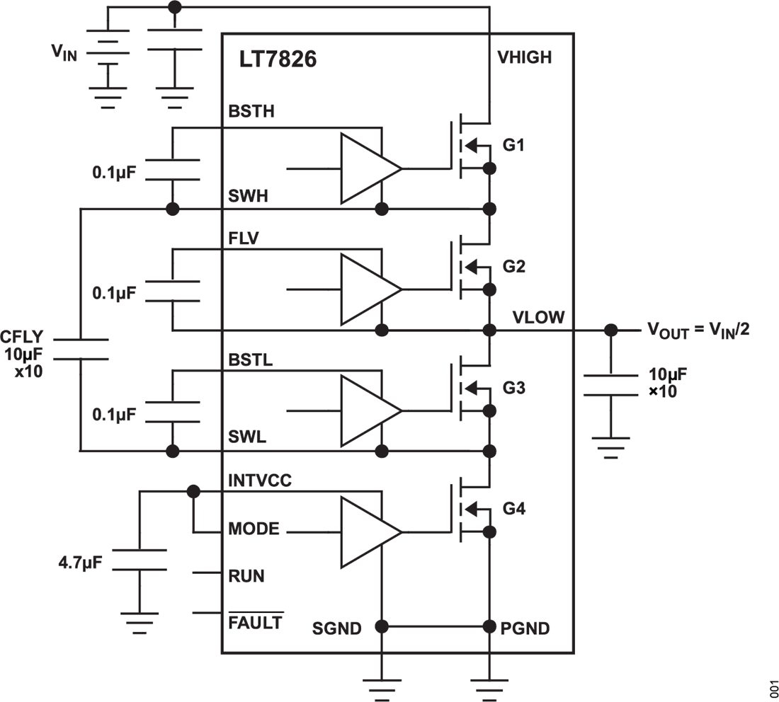 Schéma du circuit d'application - Analog Devices Inc. Convertisseurs CC-CC monolithiques intégrés LT7826
