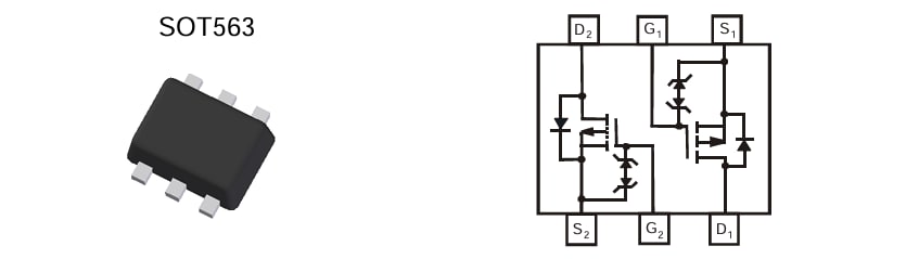 Schéma du circuit d'application - Diodes Incorporated MOSFET en mode amélioration à double canal P DMP68D1LV