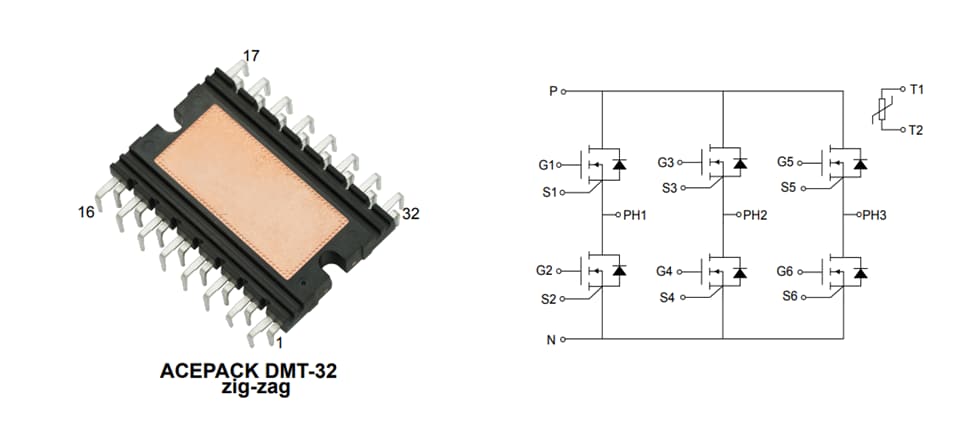Schéma du circuit d'application - STMicroelectronics Module d’alimentation automobile M2P45M12W2-1LA