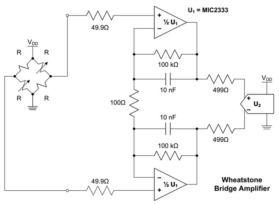 Schéma du circuit d'application - Microchip Technology Amplis op à dérive du zéro MIC333/MIC2333