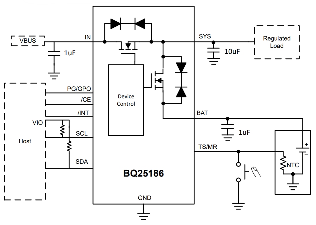 Schéma - Texas Instruments IC de chargeur de batterie linéaire BQ25186
