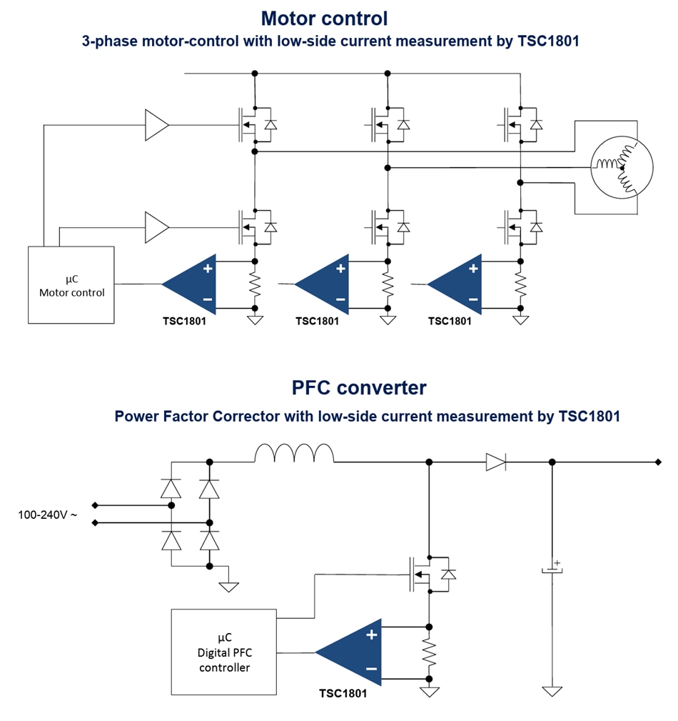 Schéma du circuit d'application - STMicroelectronics Amplificateur de détection de courant bidirectionnel TSC1801