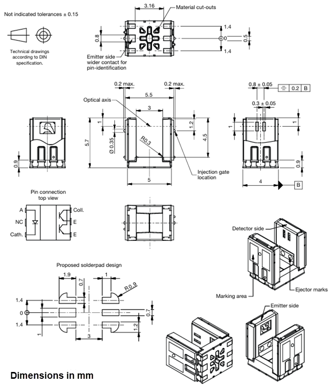 Plan mécanique - Vishay Semiconductors Capteurs transmissifs VT17x