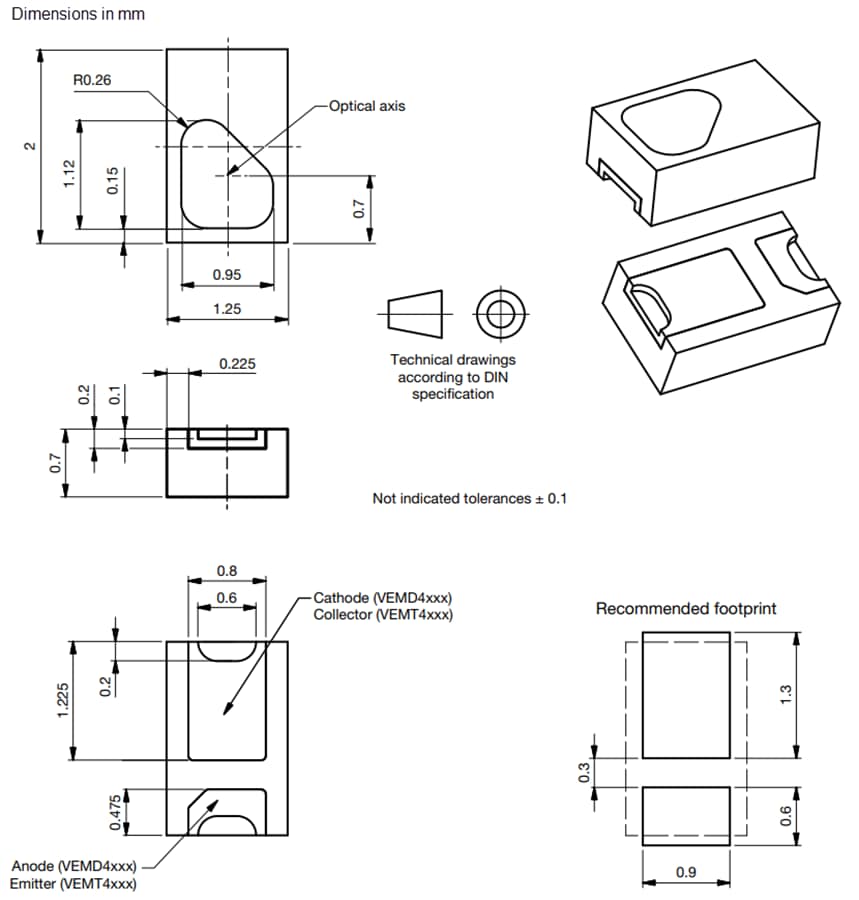 Plan mécanique - Vishay Semiconductors Capteur de lumière ambiante VEMD4210FX02