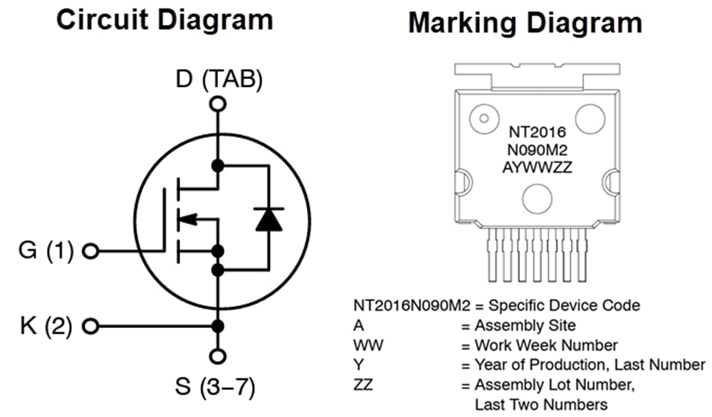 Schéma - onsemi MOSFET à canal N SiC M2 NVT201xN0