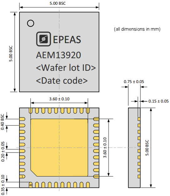 Mechanical Drawing - e-peas AEM13920 Ultra-Efficient Energy Manager PMIC