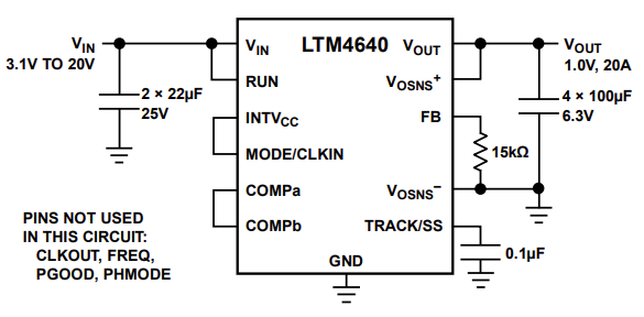 Schéma du circuit d'application - Analog Devices Inc. Régulateurs abaisseurs CC-CC LTM4640