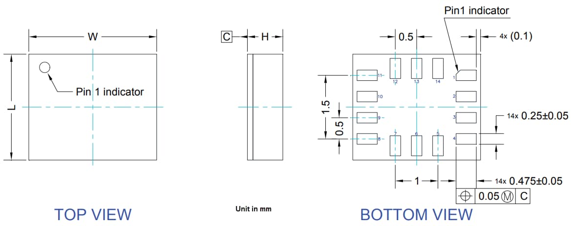 Plan mécanique - STMicroelectronics Capteur de vibration IIS3DWBG1
