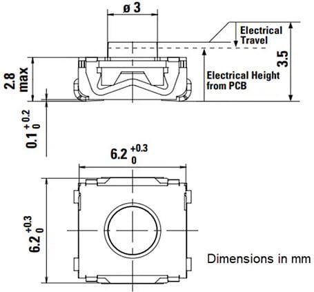 Plan mécanique - C&K Switches Commutateur tactile à double circuit KSC2 DCT