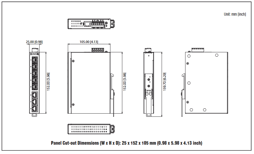 Plan mécanique - Advantech Commutateurs Ethernet industriels gérés EKI-5708E