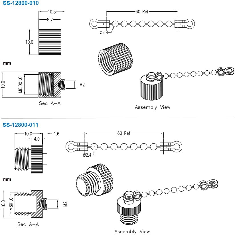 Plan mécanique - Stewart Connector / Cinch Connectivity Solutions Capuchons anti-poussière métalliques M8