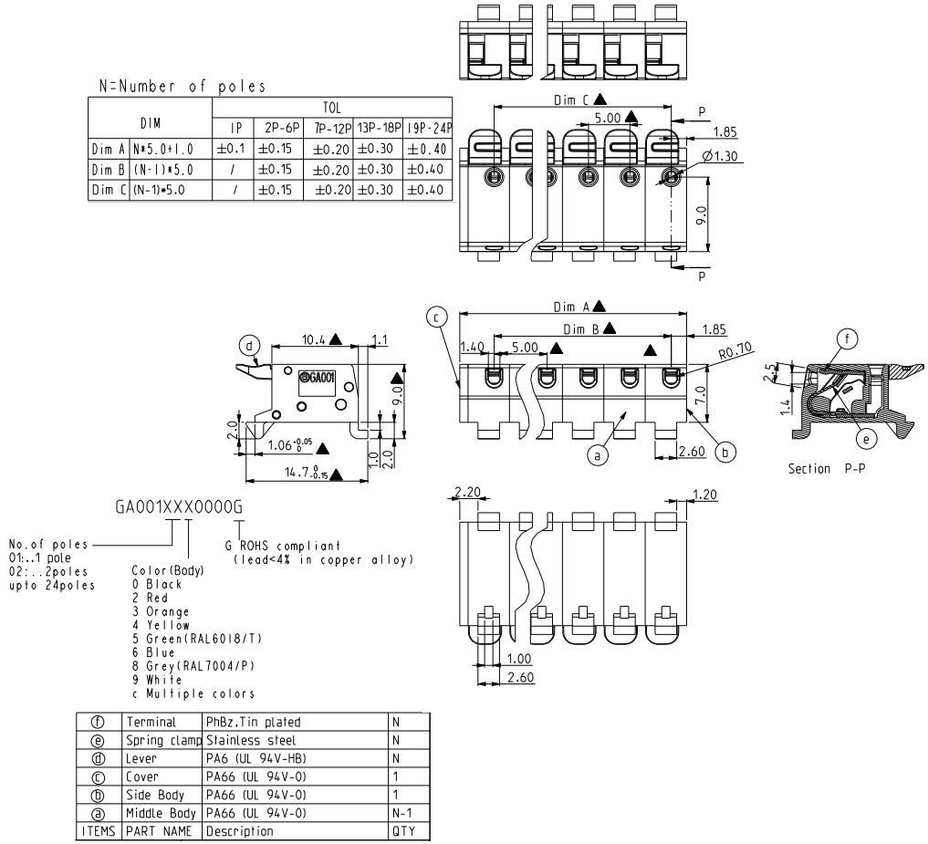 Plan mécanique - Amphenol Anytek Connecteurs PCB pour automatisation des bâtiments GA