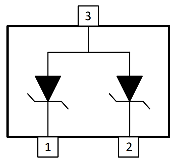 Schéma de principe - Texas Instruments Diodes Zener à anode commune MMBZxxVAL-Q1