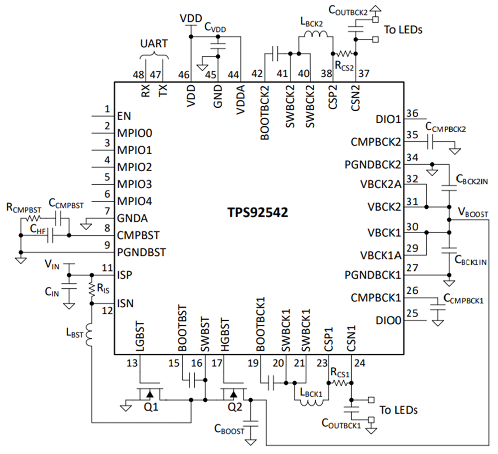Schéma - Texas Instruments Contrôleur Boost synchrone TPS92542-Q1