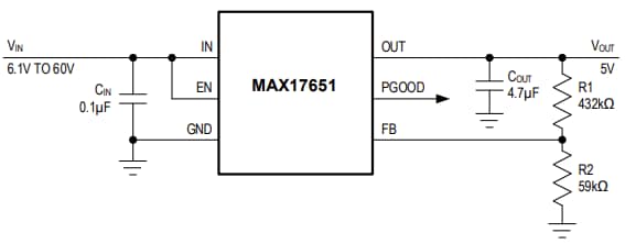 Schéma du circuit d'application - Analog Devices / Maxim Integrated Régulateur linéaire MAX17651