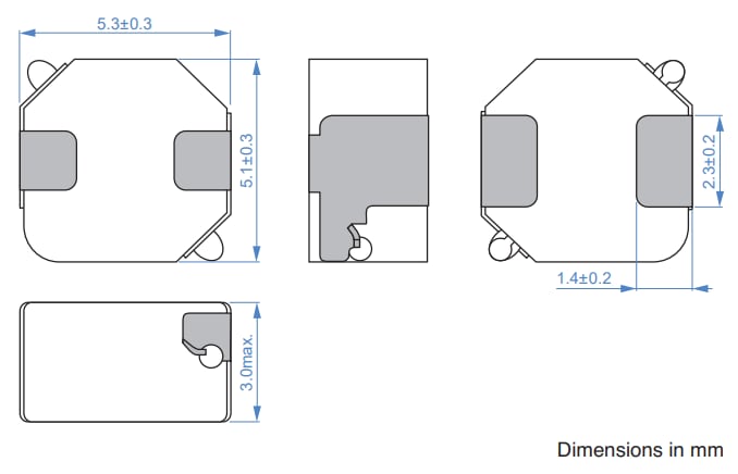 Mechanical Drawing - TDK SPM5030VC-D Wound Metal Automotive Inductors