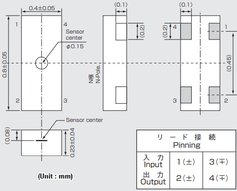 Plan mécanique - Asahi Kasei Microdevices Élément Hall à puits quantique InAs HQ-0A11 